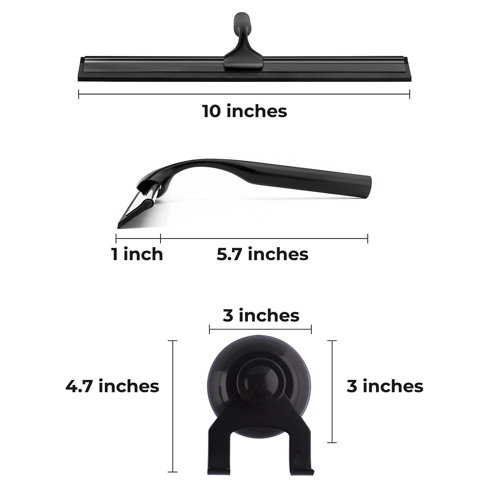 Matte Black Shower Squeegee for Glass Doors with Adhesive Hooks, Squeegee for…