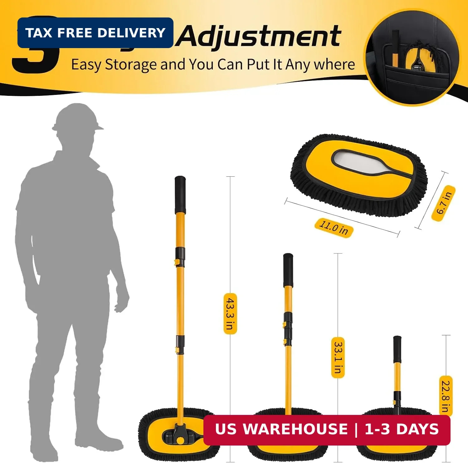 Car Wash Brush with Long Handle – 15°Curved Car Brushes for Washing Exterior, Mi