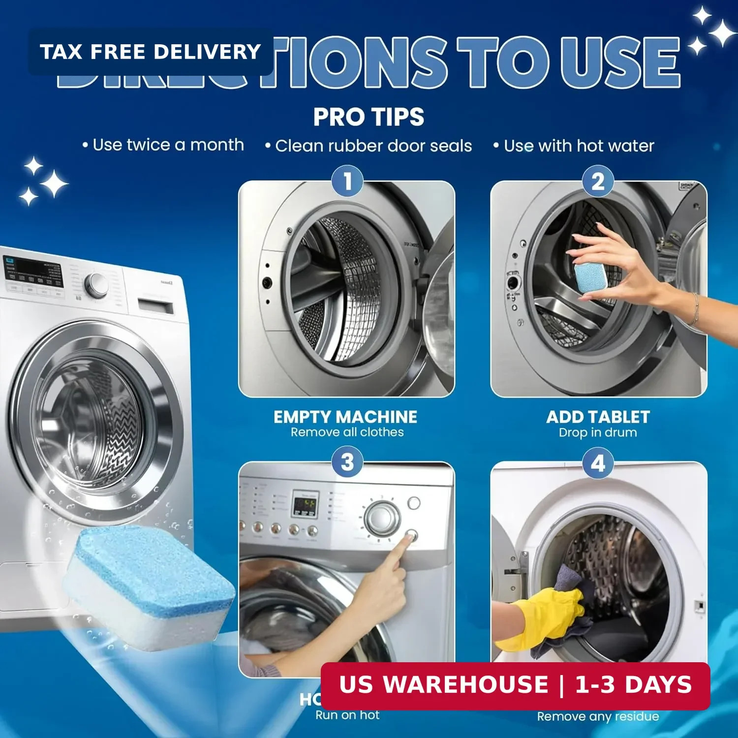 Washing Machine Cleaner Descaler Tablets 12 Pack (1 Year Supply) – Deep Cleaner