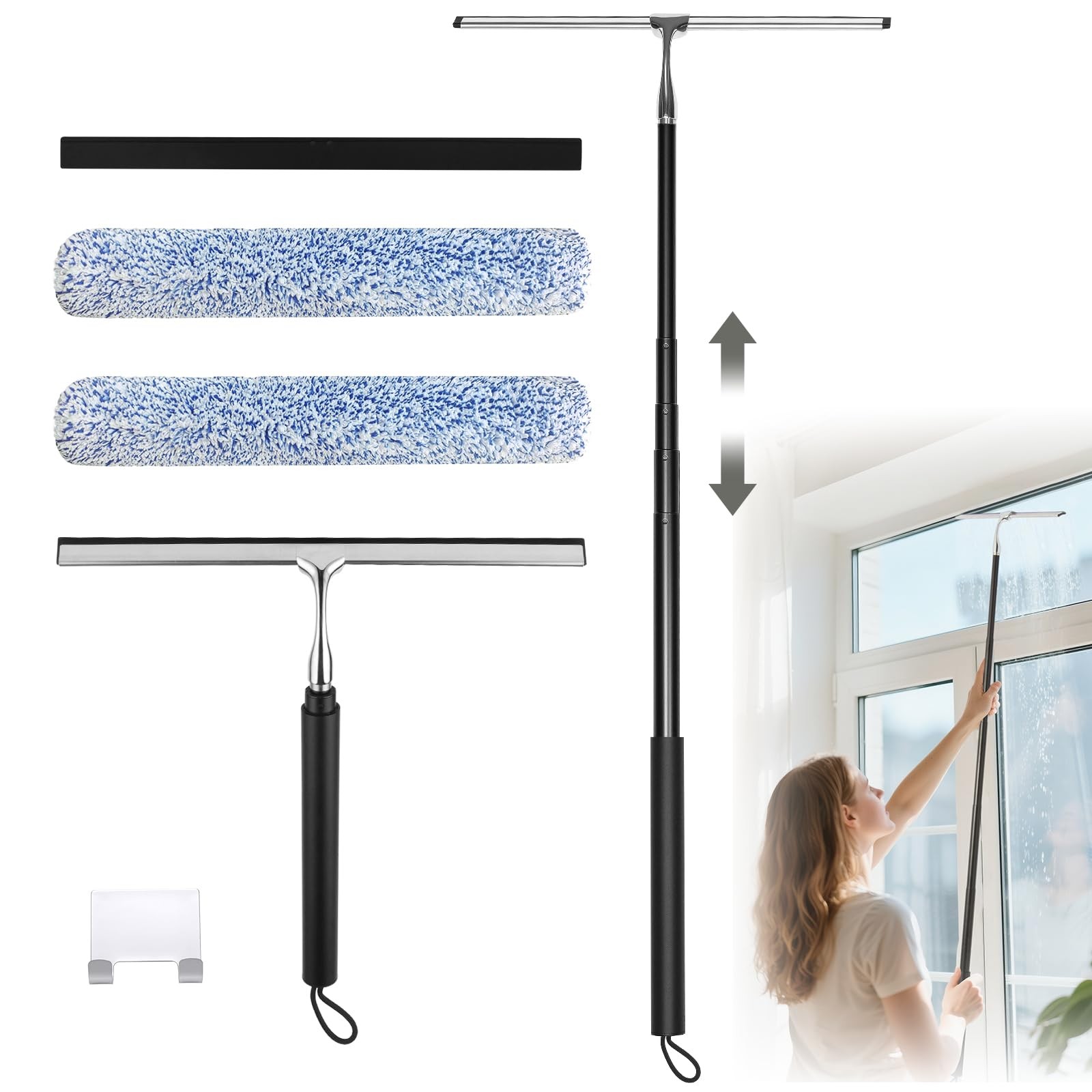 Squeegee for Shower Glass with Long Handle – Extends 13″ to 48″, Includes 2 T…