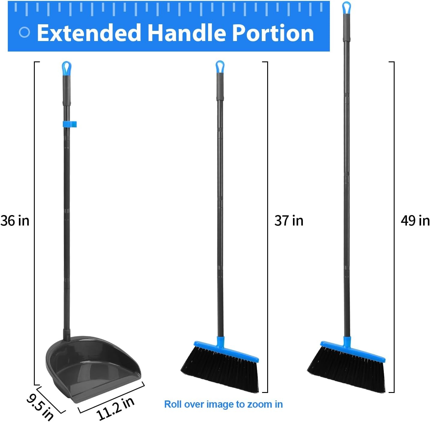 Broom and Dustpan Set ，Long Handle Broom with Upright Standing Dust
