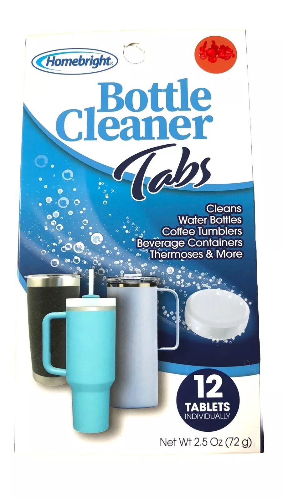 Homebright Bottle Cleaner Tabs- Cleans Water Bottles, Coffee Tumblers 12 Tablets