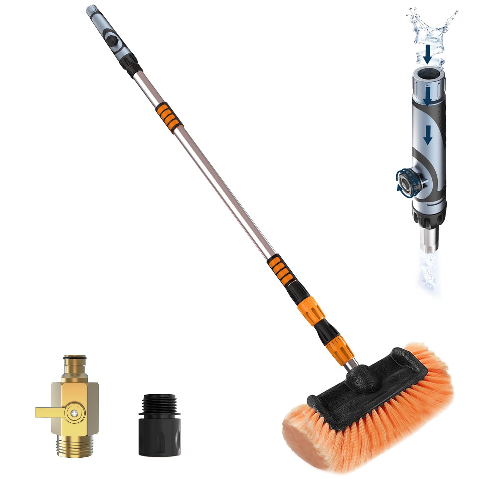 12FT Car Wash Brush with Long Handle, Soap Dispenser & Soft Bristle for Vehicles