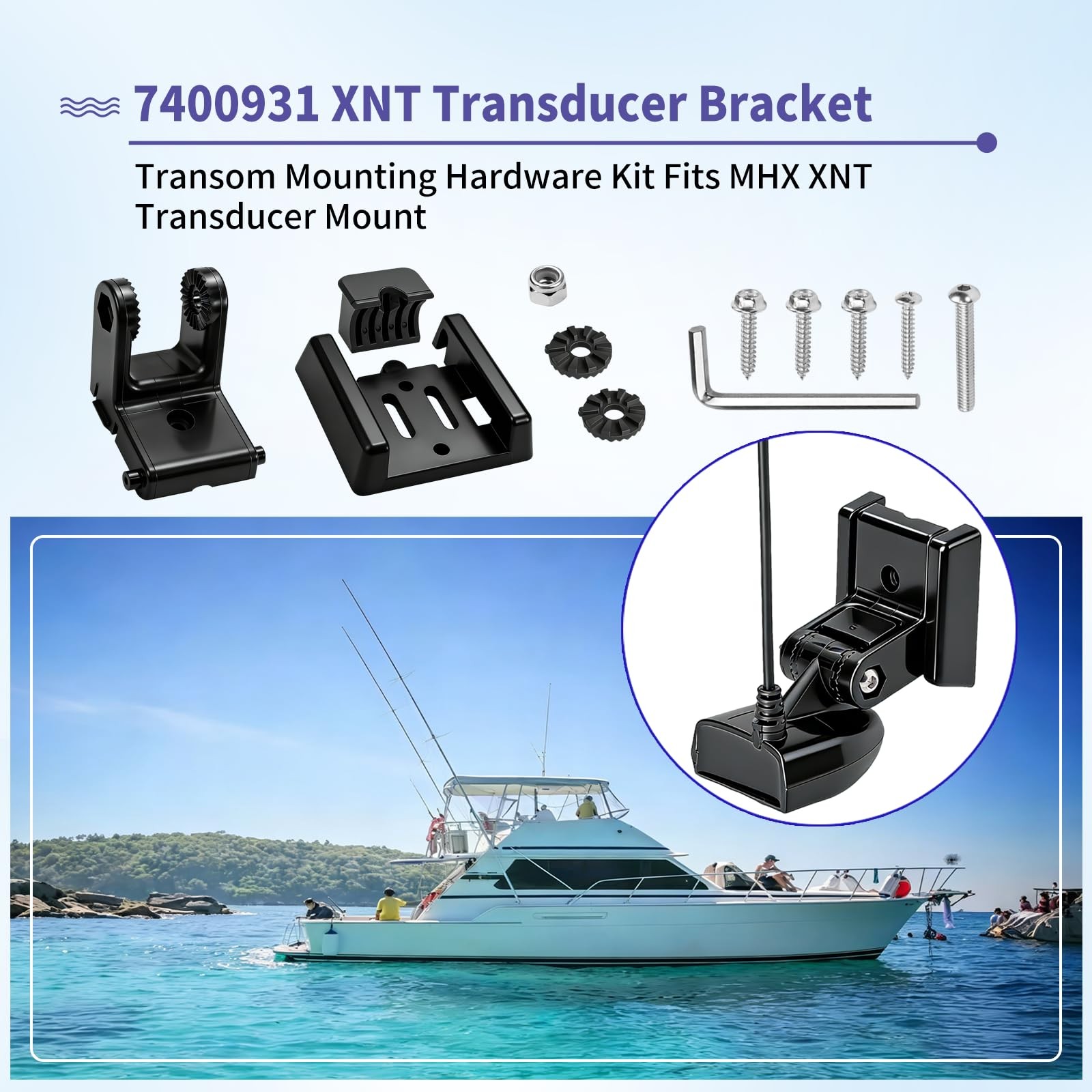 7400931 XNT Transducer Bracket Mounting Plate Transom Hardware Kit Compatible