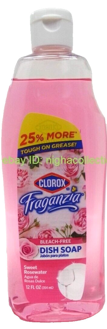 ( 4 Bottles )Clorox Fraganzia SWEET ROSEWATER Dish Soap Bleach Free 12 oz Each