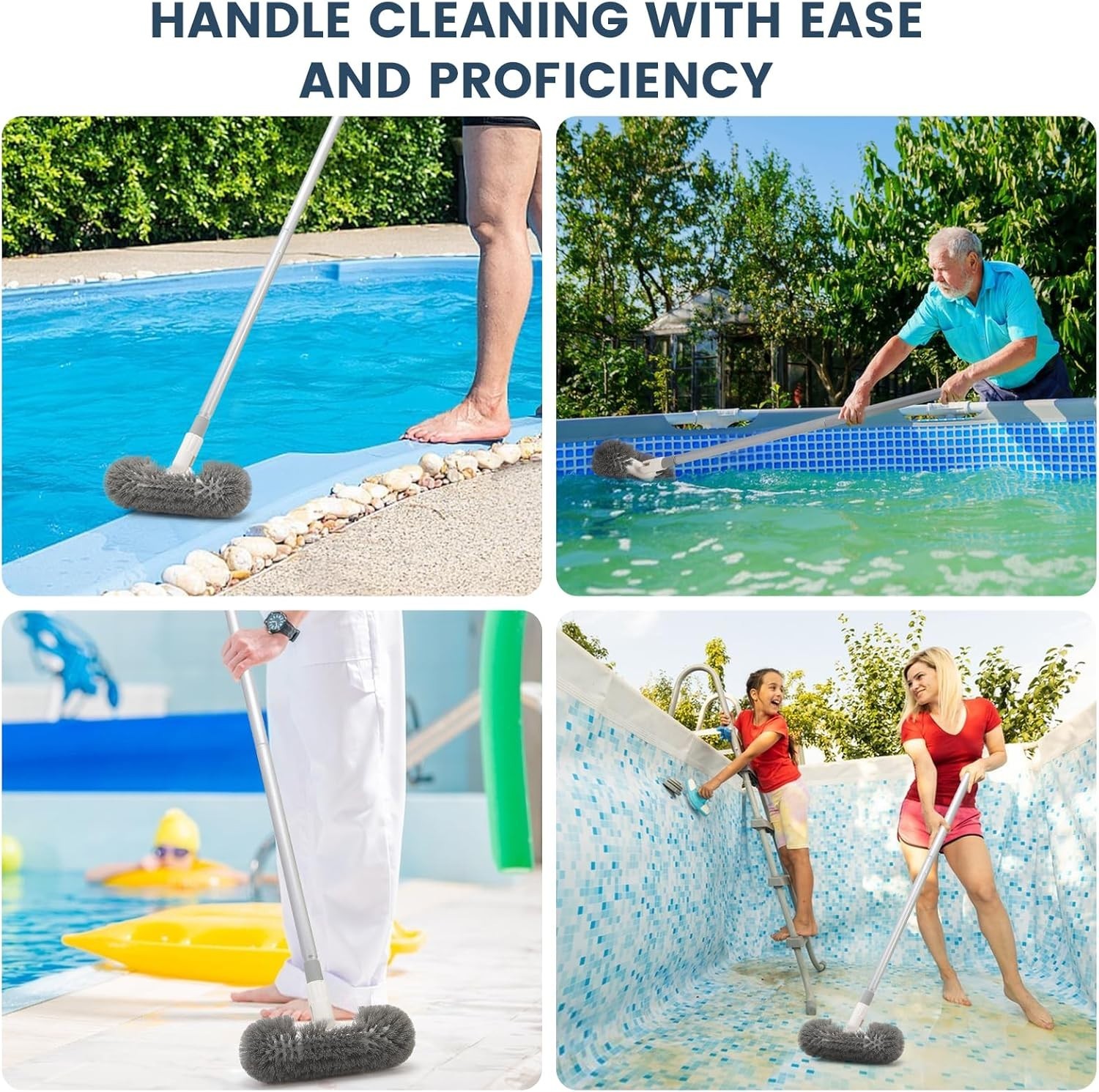 Deck Brush with 51″ Handle – Swivel Floor Scrubber for Tile Pool Boat Gray