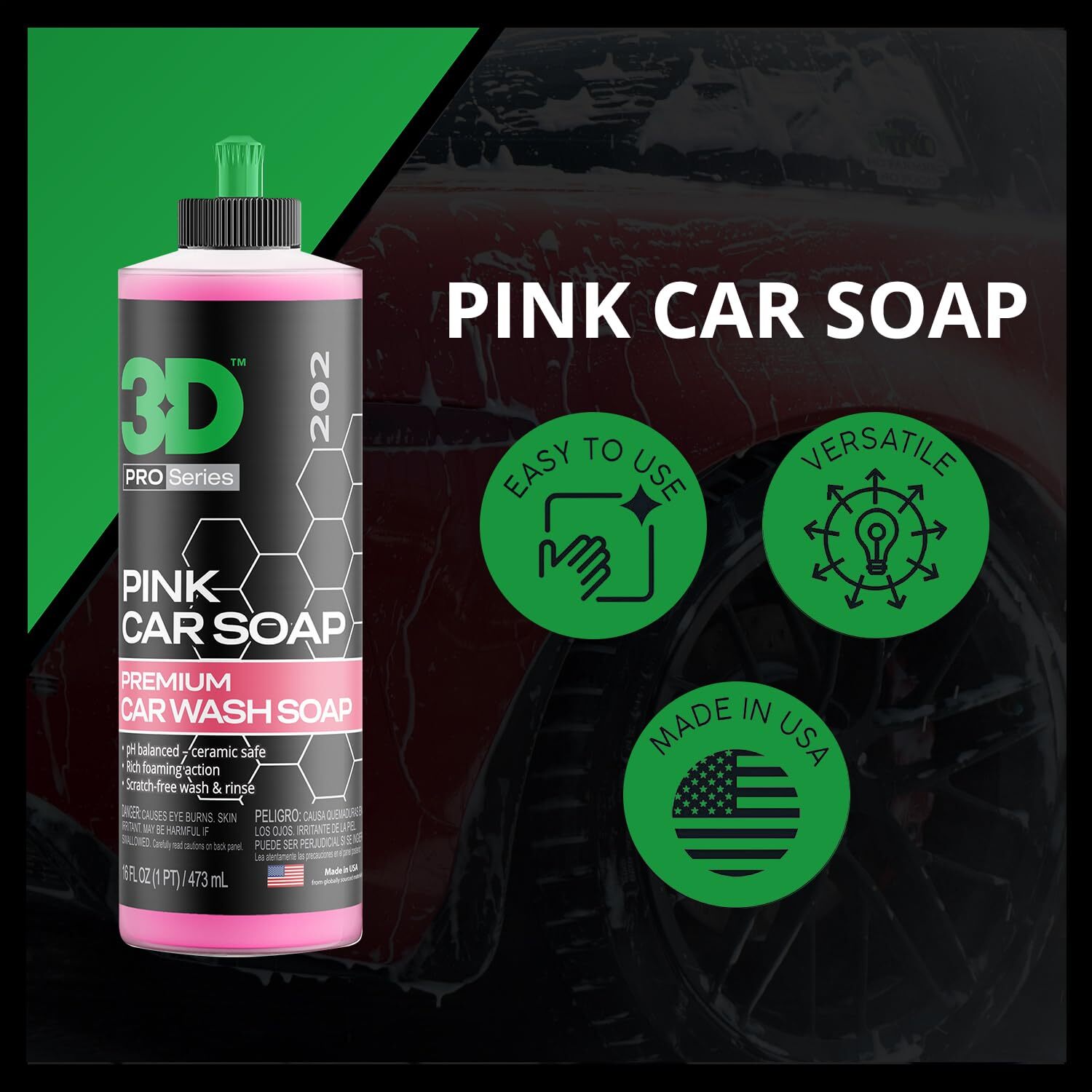 3D Pink Car Soap – 16 oz |pH Neutral Car Wash Soap with High Suds & Cherry S…