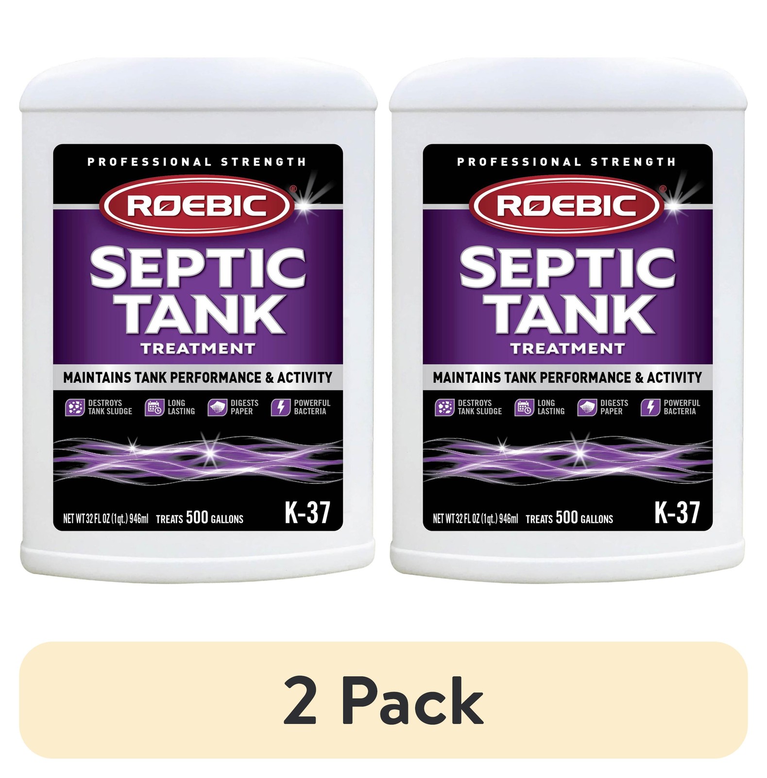 (2 pack) Roebic K-37 Liquid Septic Tank Treatment, Drain Clog Remover 32 Fl Oz