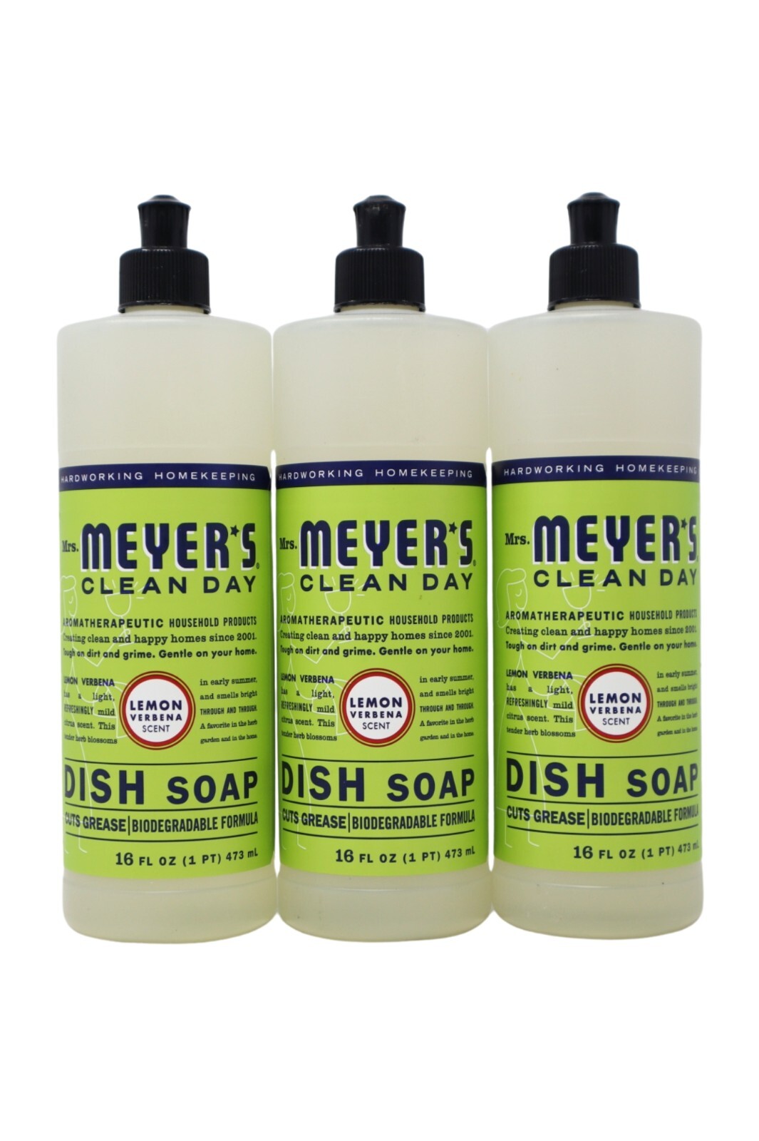 3-Pack Mrs. Meyer’s Clean Day Liquid Dish Soap, Lemon Verbena, 16 FL OZ (472ml)