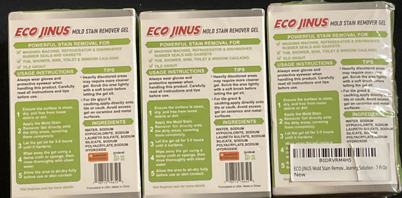 Eco Jinus Mold Stain Remover Gel 7oz , 3 Pack Washing Machine, Rubber Seals