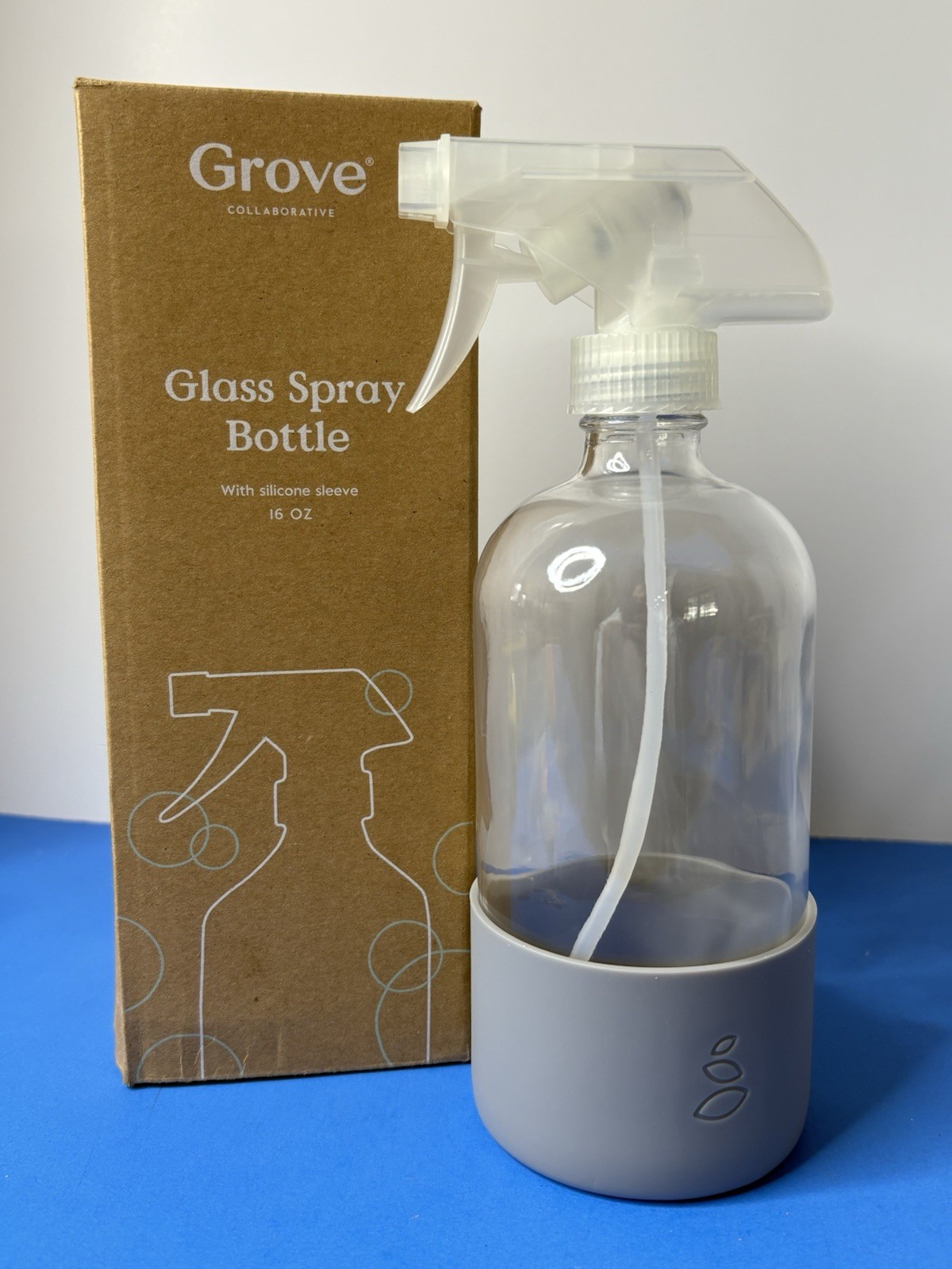 Grove Collaborative Glass Spray Bottle With Gray Silicone Sleeve NIB 16 Oz