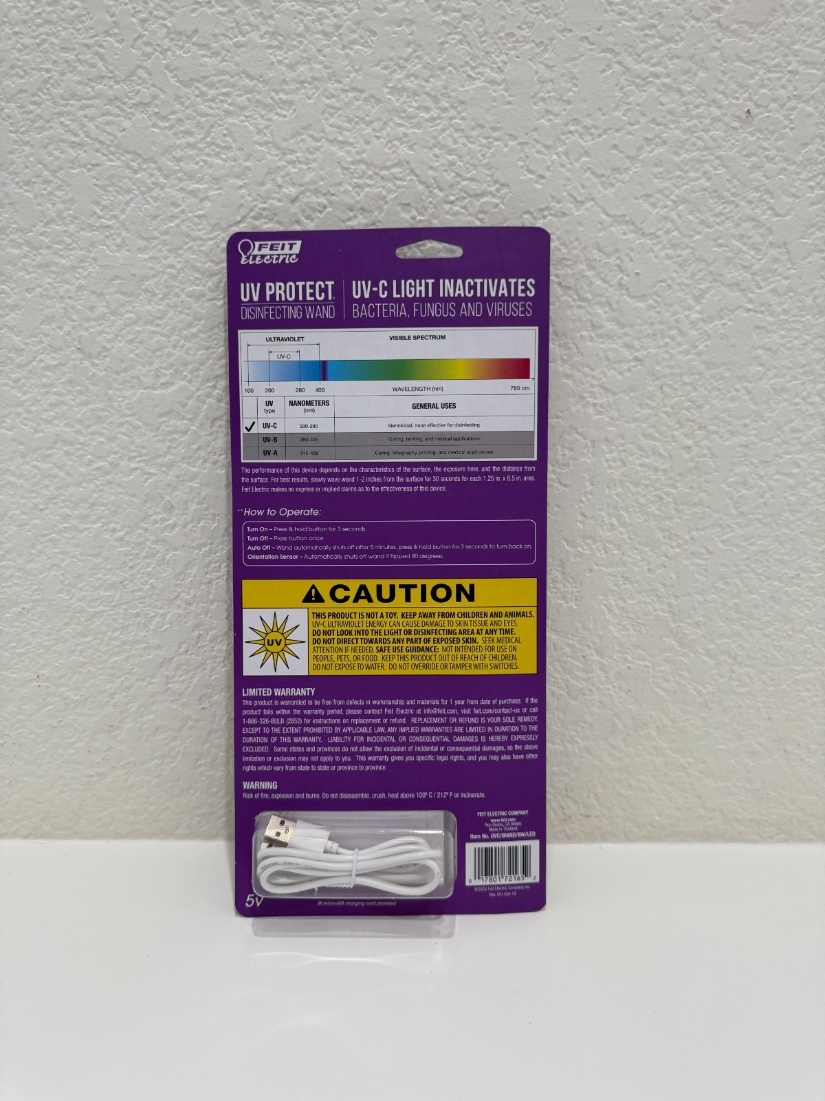 New Feit Electric 6-Watt Portable Disinfecting Sanitizing Wand 6 WATTS USB