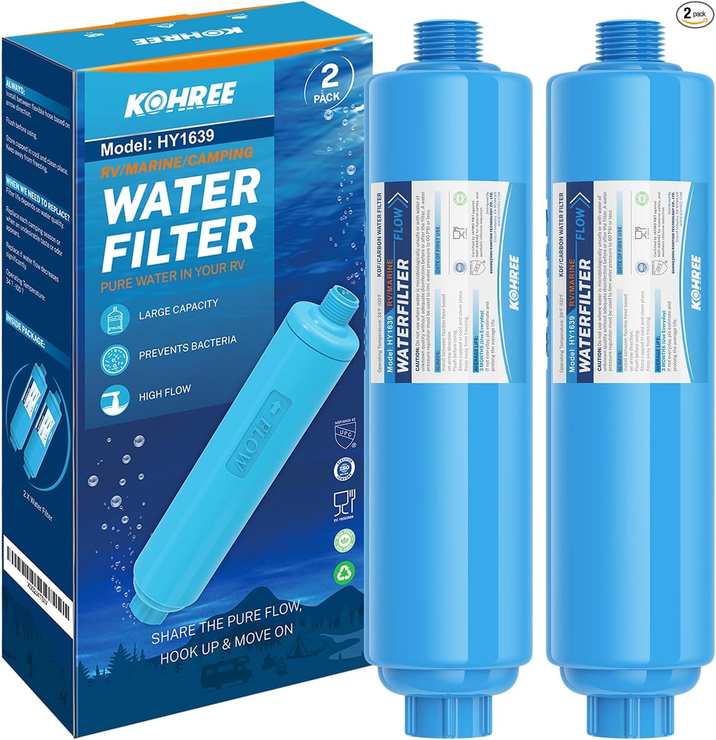 RV Water Filter, NSF Certified, Inline Water Filter Reduces Chlo Size: 2 Count