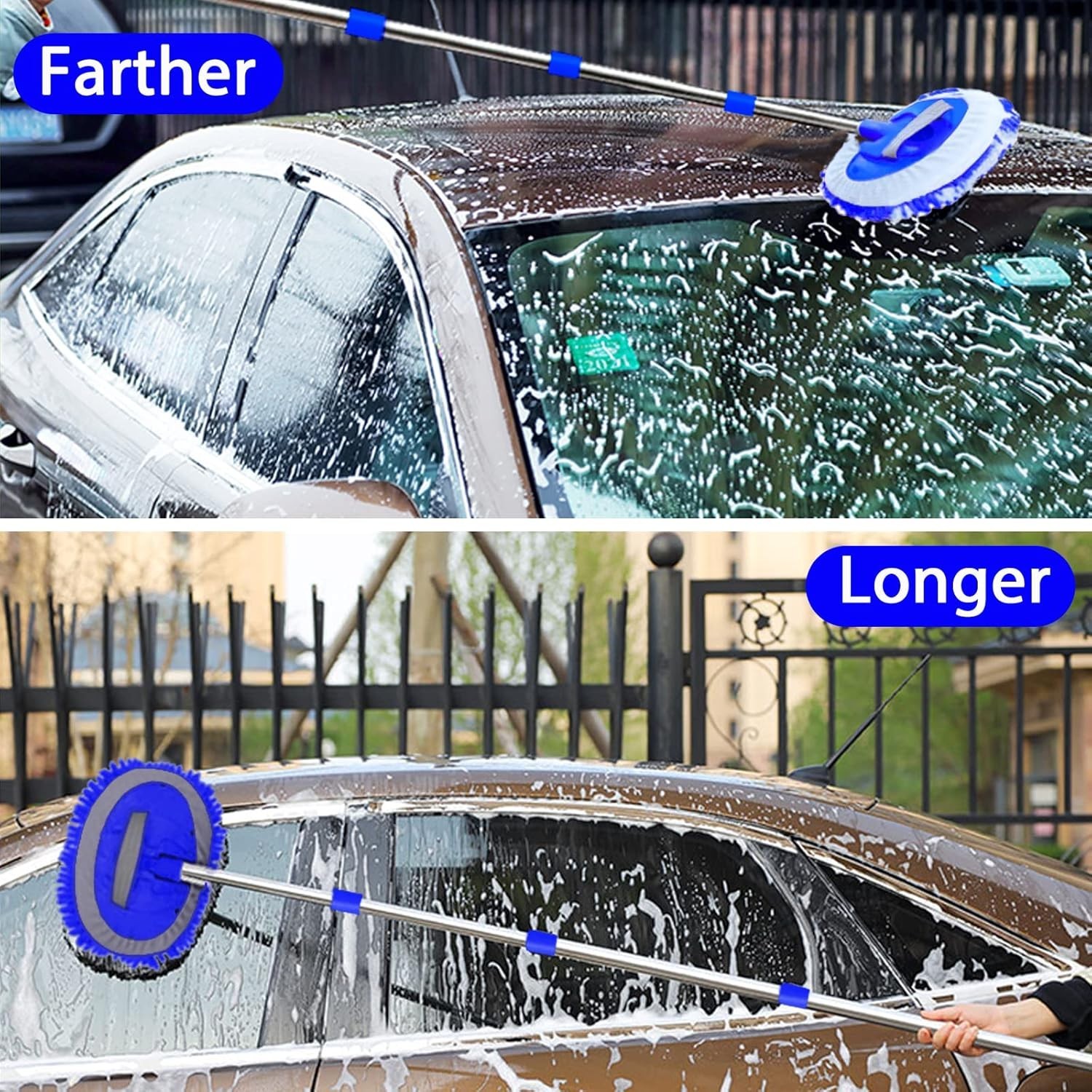 Car Wash Brush Kit – 63″” Long Handle Microfiber Cleaning Brush for Car RV Truck