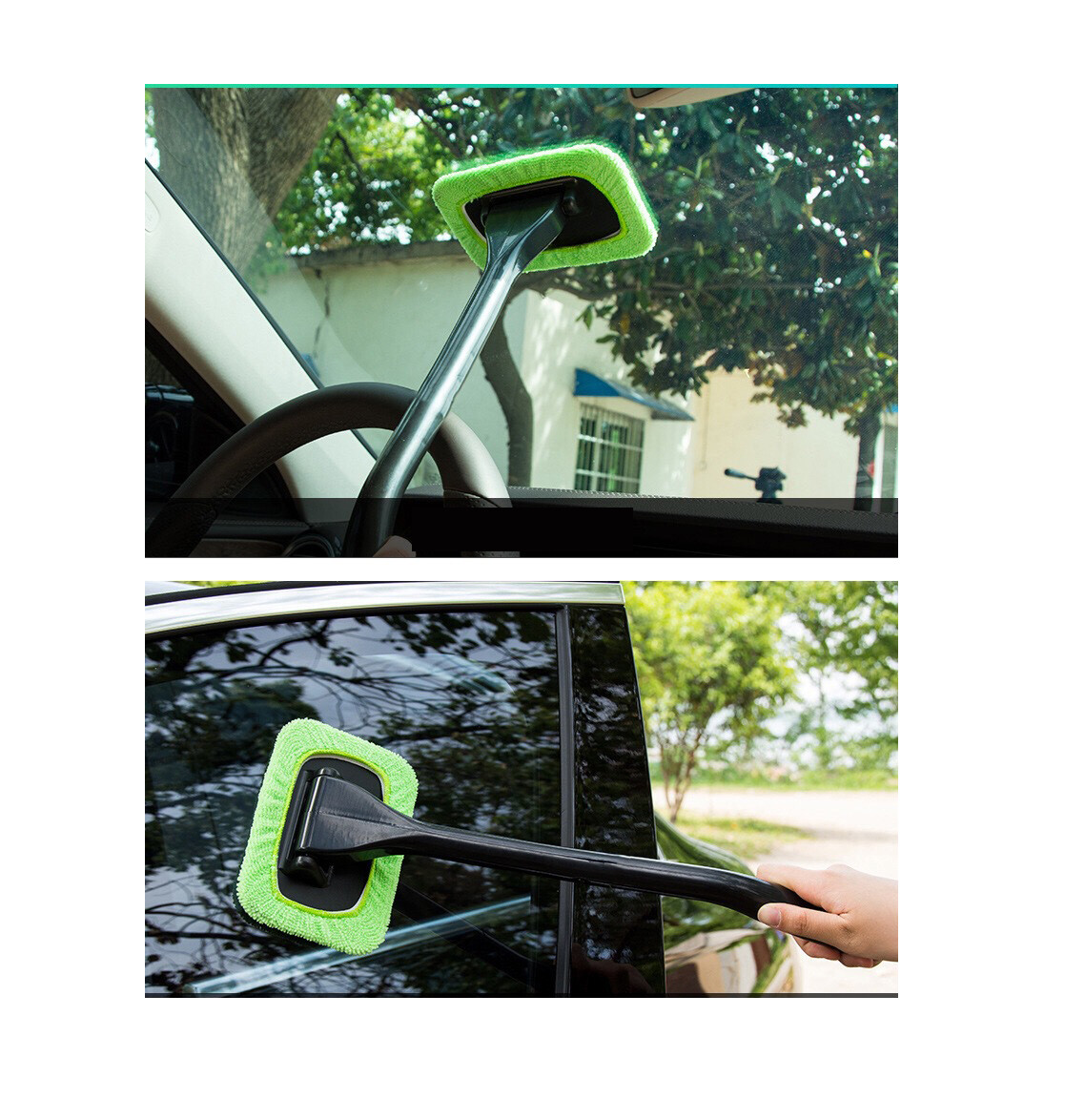 2×Windshield Cleaning Tool Car Window Wiper Cleaner Glass Brush & 4 Reusable Pad