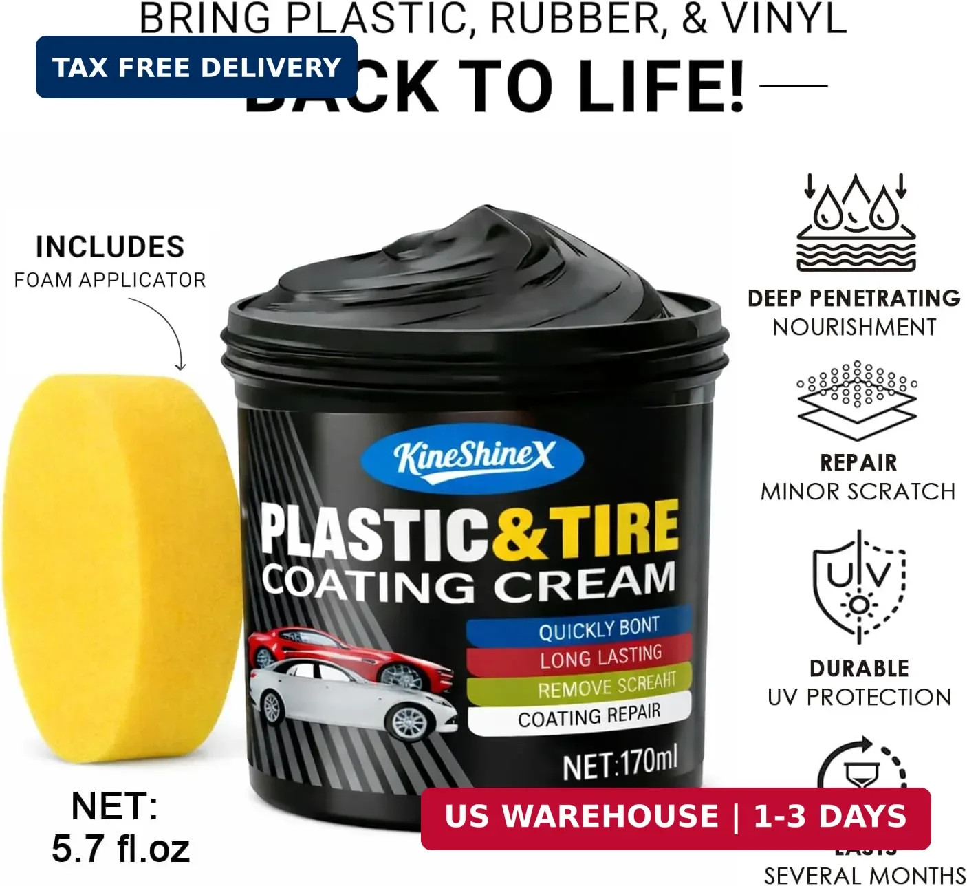 Black Trim Restorer, Plastic Restorer for Cars – Restore Faded Bumpers, Plastic,