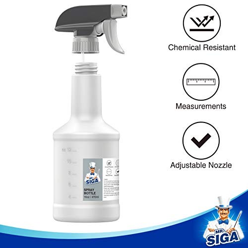 MR.SIGA 16 oz Empty Spray Bottles for Cleaning, Leak Proof Adjustable Nozzle 3 P