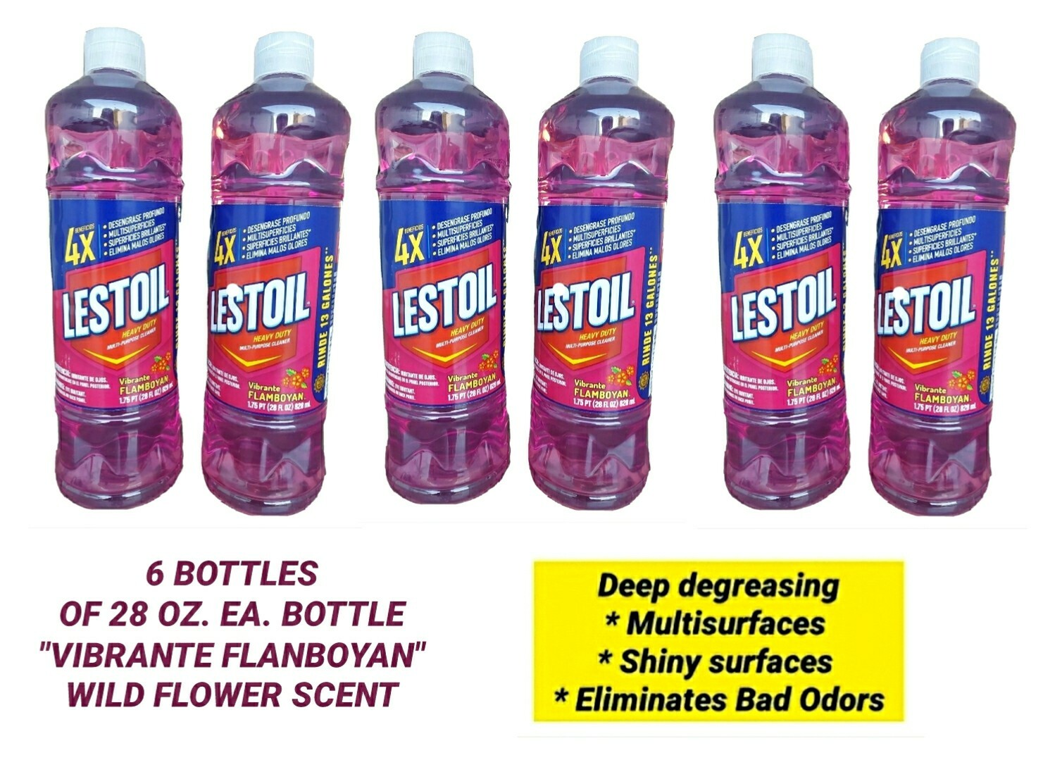 LESTOIL WILD FLOWER SCENT HEAVY DUTY MULTI-PURPOSE DEGREASER CLEANER 6pk-28oz.