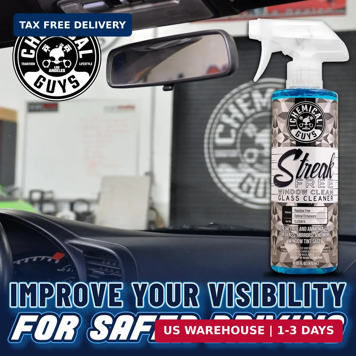 Chemical Guys, Streak-Free Glass & Window Cleaner for Tinted Windows, 16 oz | Am