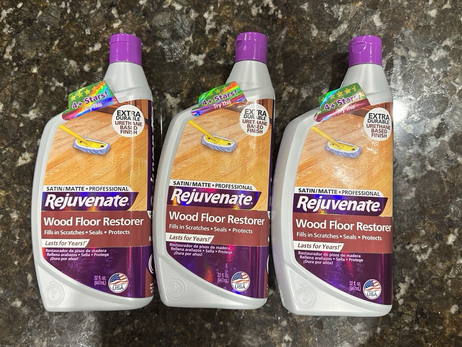 SEALED Rejuvenate Satin Matte Wood Floor Restorer 3 BOTTLES 32 Oz Each
