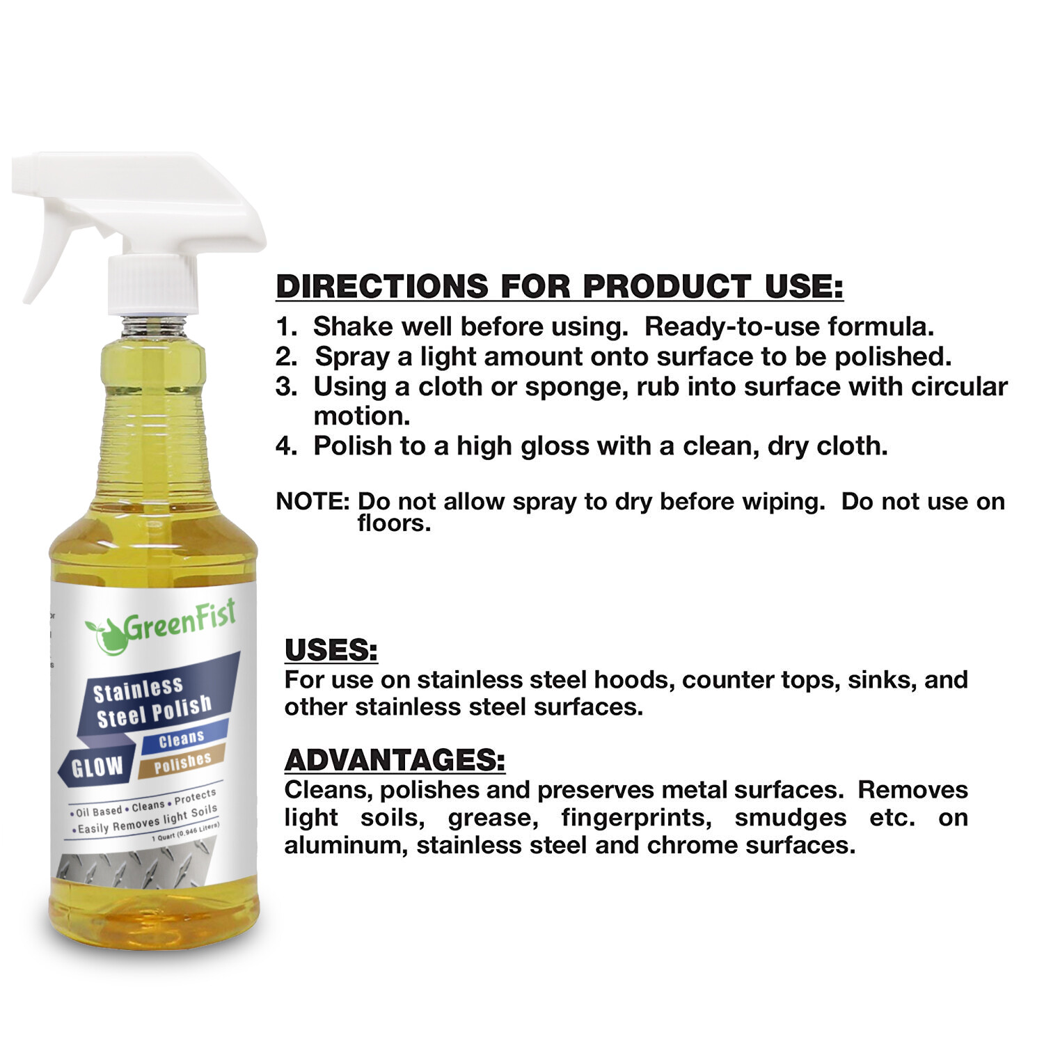 Stainless Steel, Chrome, Aluminum Cleaner, Premium Polisher & Protector, 32 oz