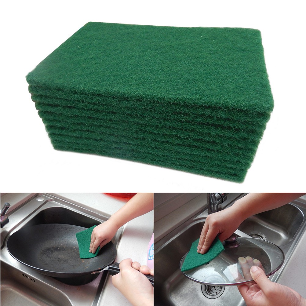 10Pcs Durable Reusable Green Scouring Pads Non Scratch Dish Cleaning
