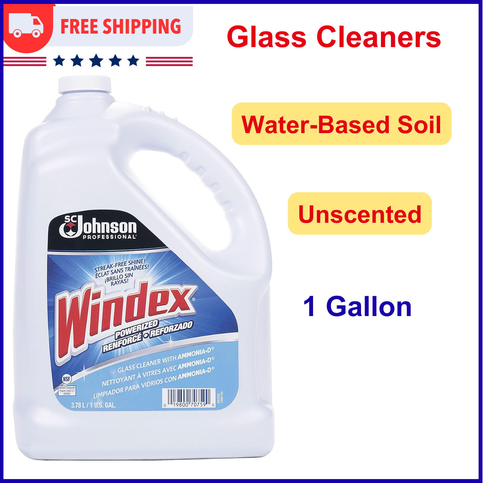Windex Unscented Glass, Water-Based Soil, Easy-To-Pour, Cleans Window, 128 Fl Oz