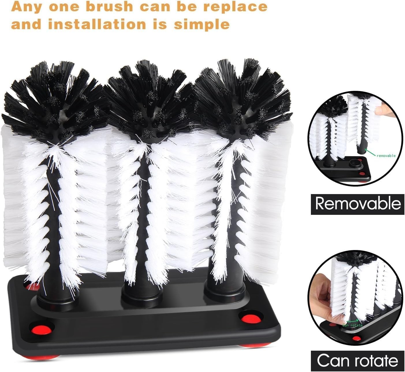 Glass Washer Brush Cleaner – 3 Brushes per Base