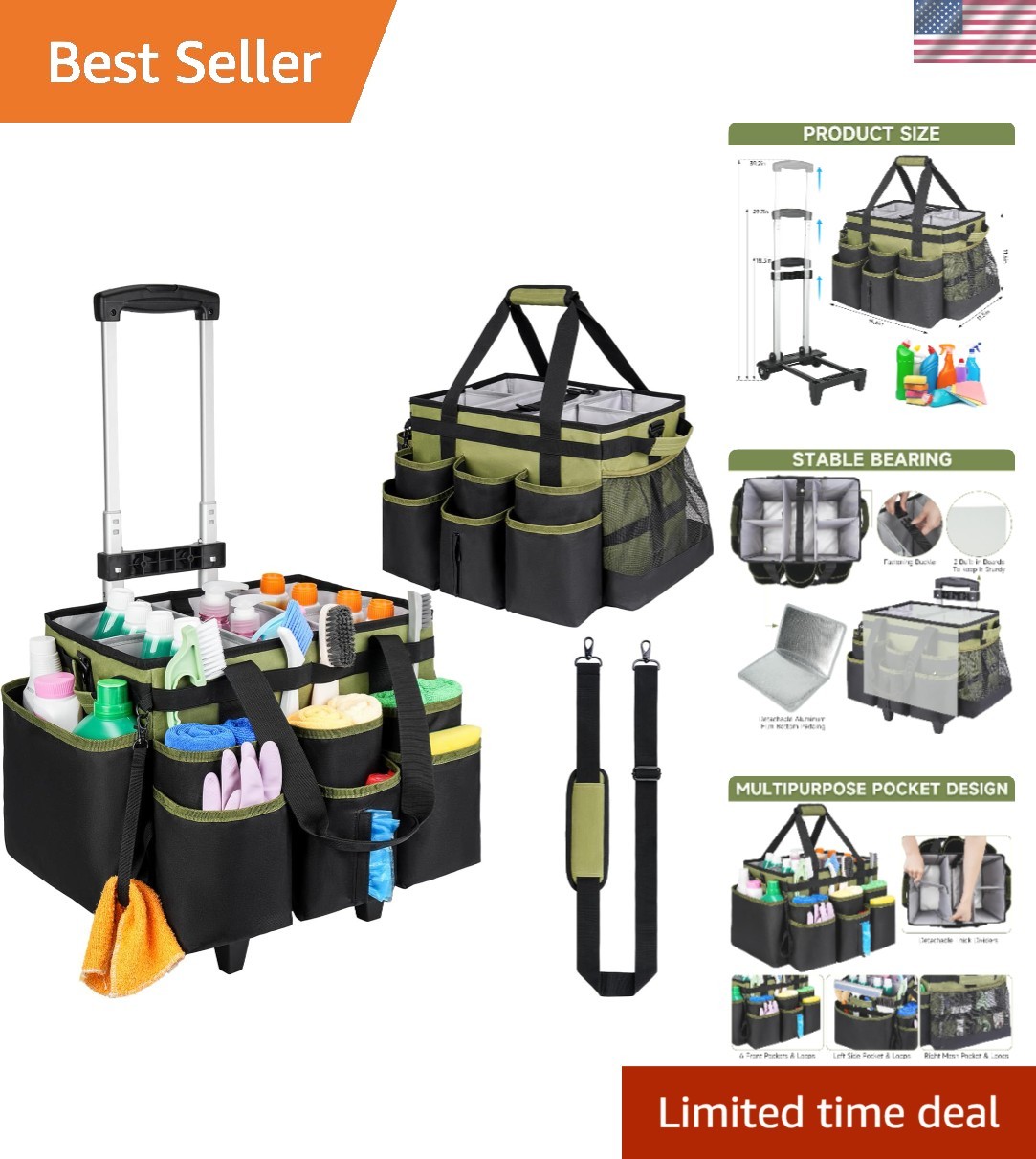 Water-Resistant Large Rolling Cleaning Bag with Ergonomic Trolley & Modern Style