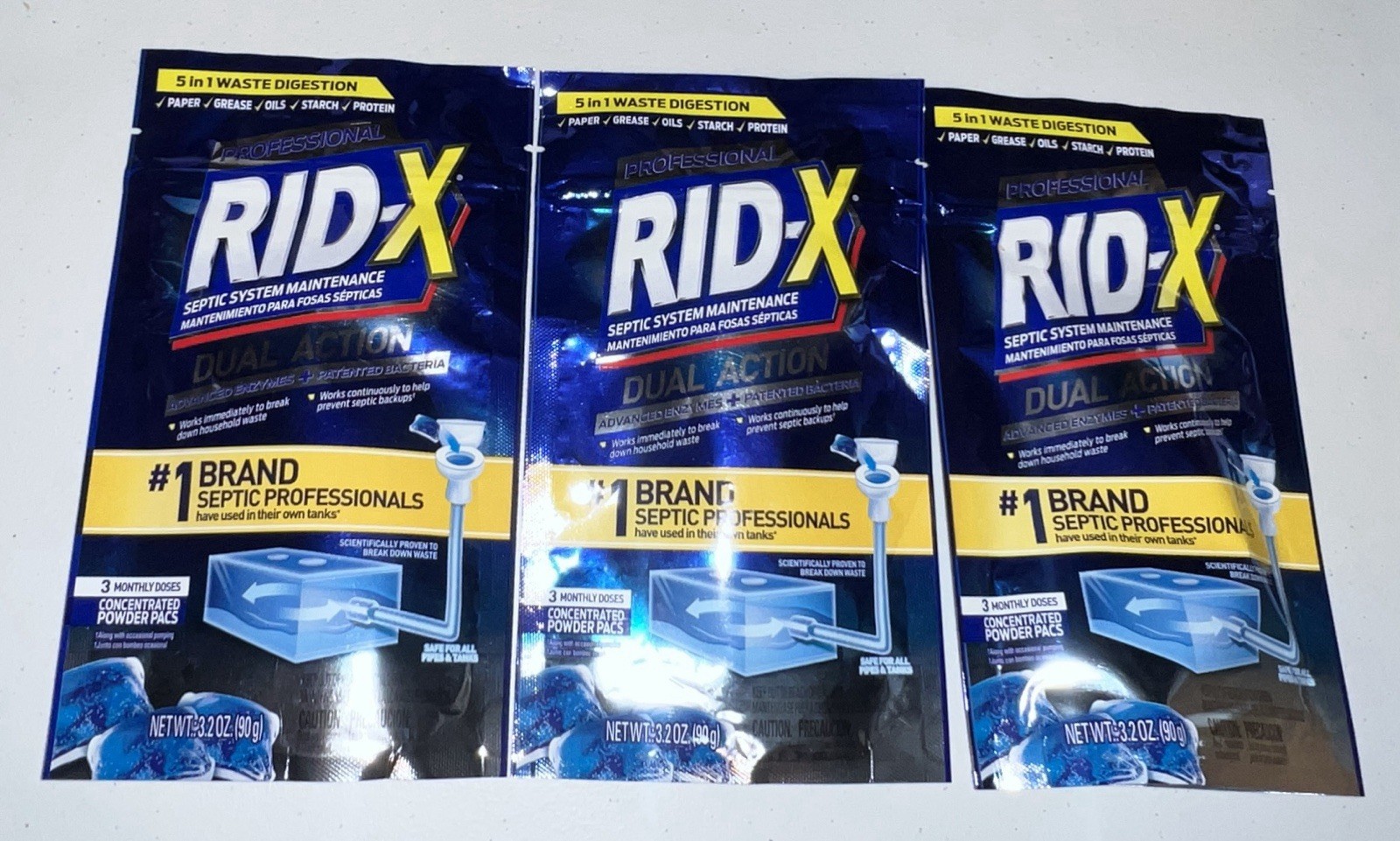Rid-X Septic System Treatment Septi Pacs 3 Month Dose Per Pack 3.2oz – Lot of 3