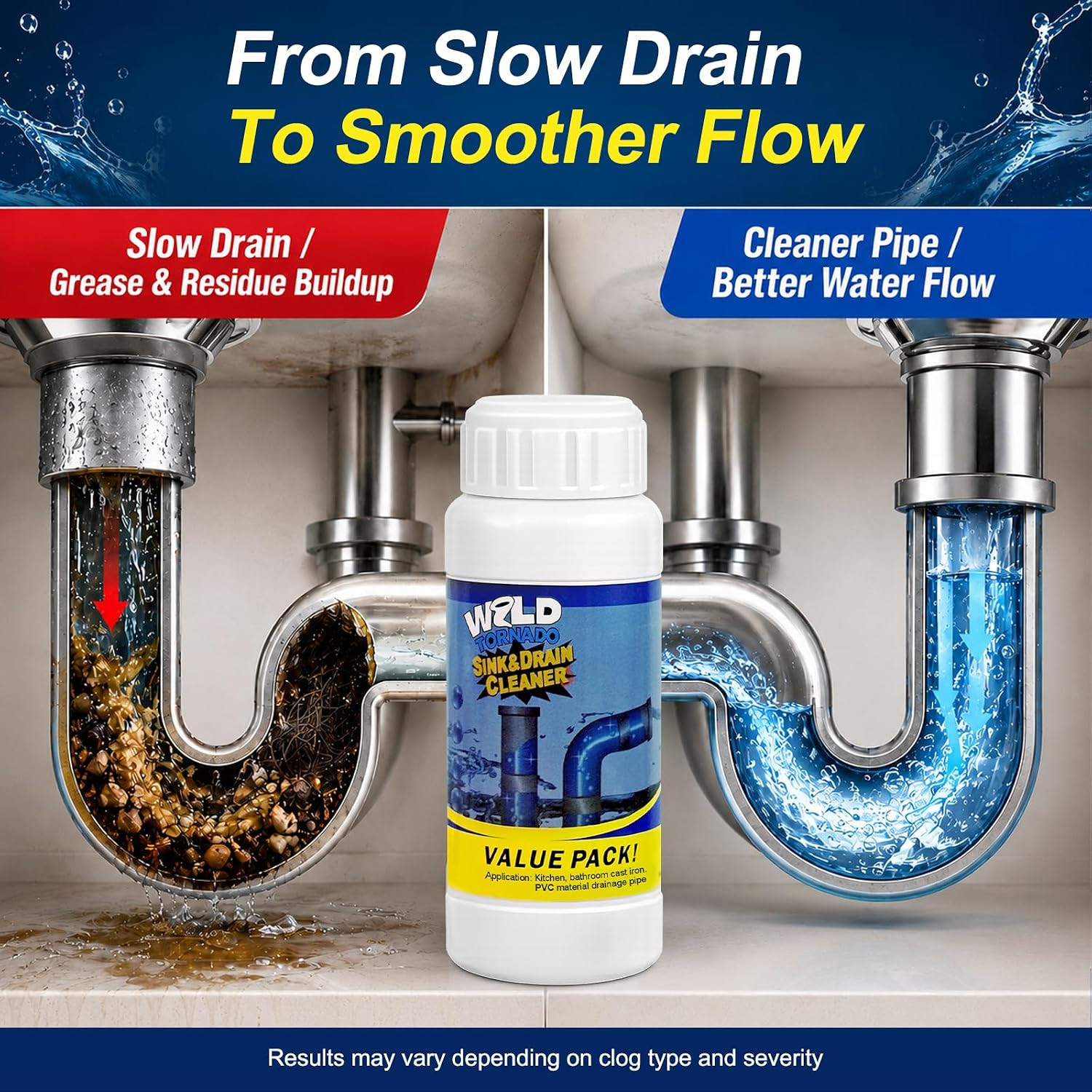 Wild Tornado Sink and Drain Cleaner Powder, Effectively Breaks Down Grease, Hair