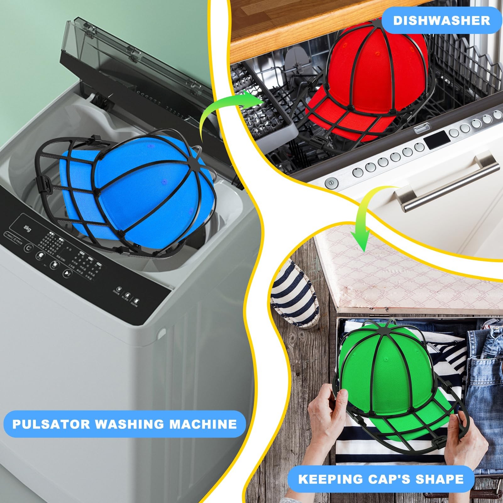 Hat Washer Cage for Washing Machine and Dishwasher Baseball Cap Say Goodbye