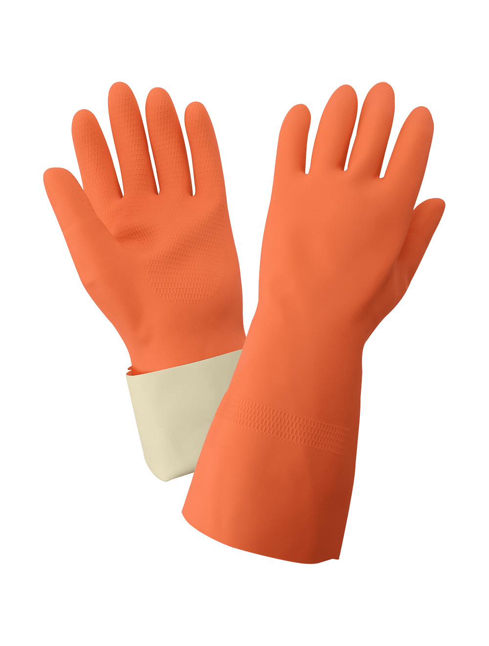 13″ XL Orange Flocklined Latex Hazmat Safety Gloves Cleaning 1/PAIR #30FT-XL