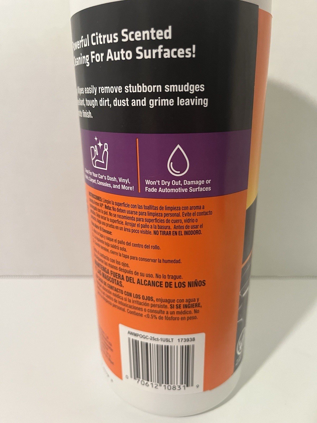 2 Armor All Cleaning Wipes 25 -Count Wipes Car Interior Cleaner Orange Scented