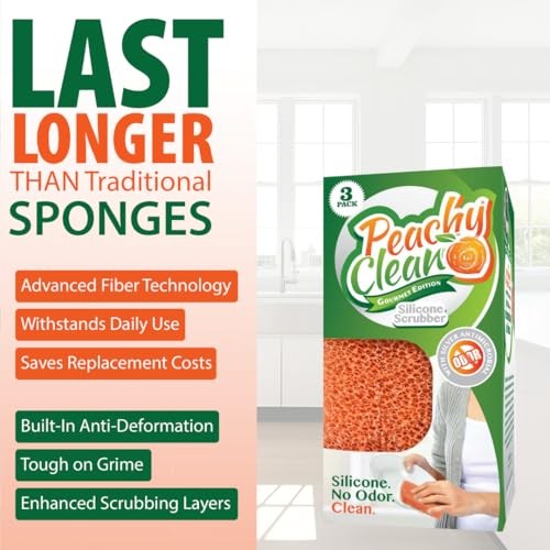 Peachy Clean Silicone Scrubber (Qty 3) – Kitchen and Dish Scrubber (Peach