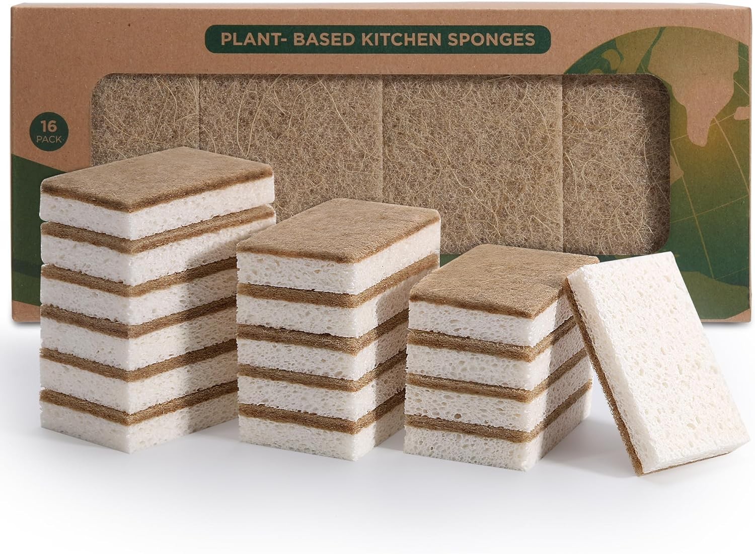 Natural Dish Sponges 16 Pack – Biodegradable Sponge Kitchen Compostable