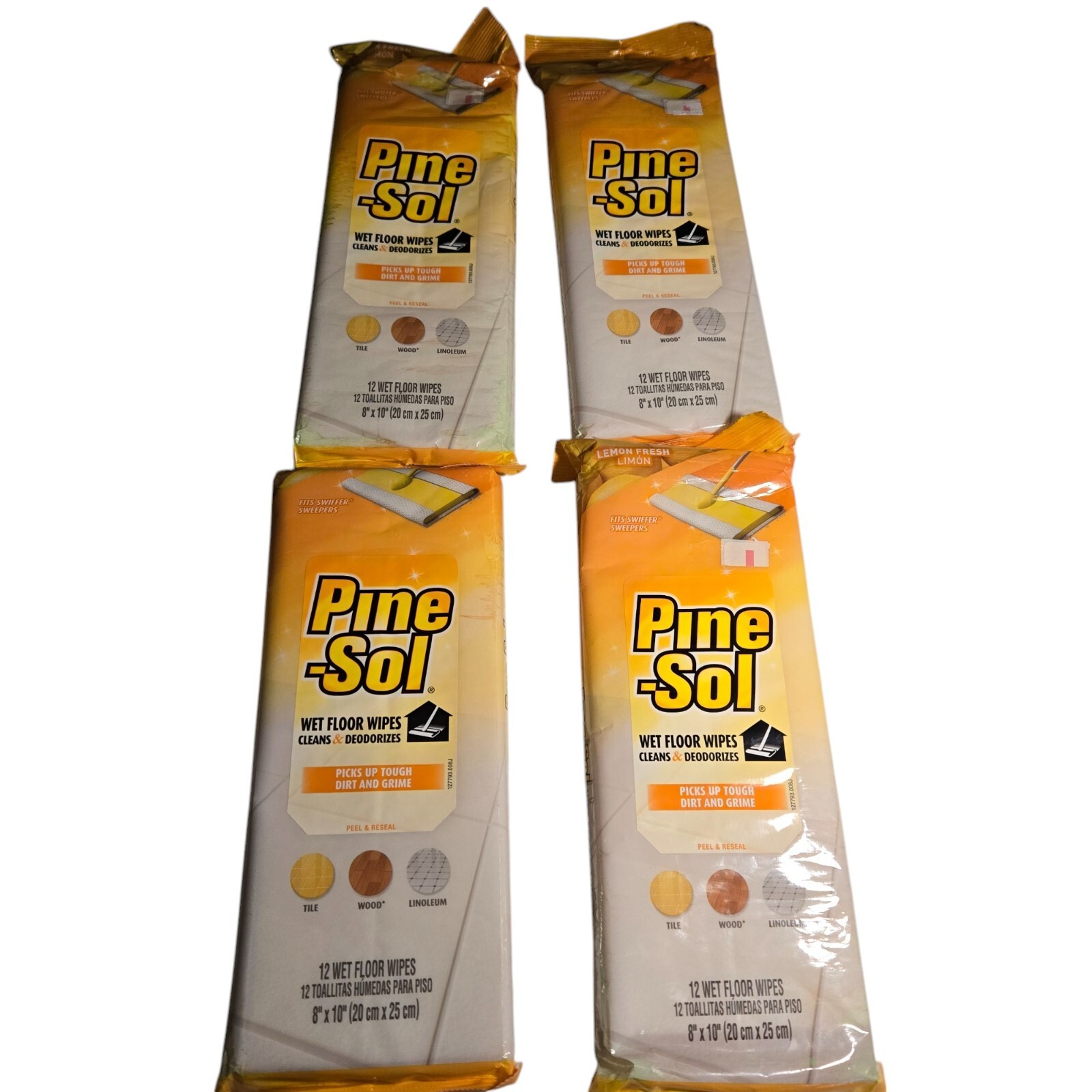 Pine-Sol Wet Floor Wipes Lemon Fresh Lot Of 4 Packs Fits Common Sweepers NOS