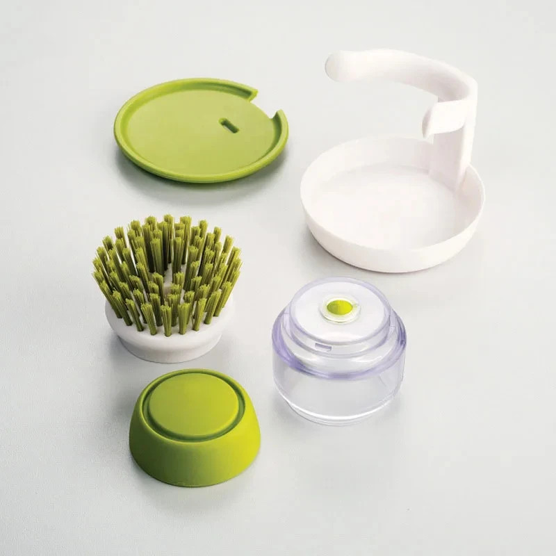 Soap Dispensing Dish Brush: Multi-Use Kitchen Scrub Brush with Tray