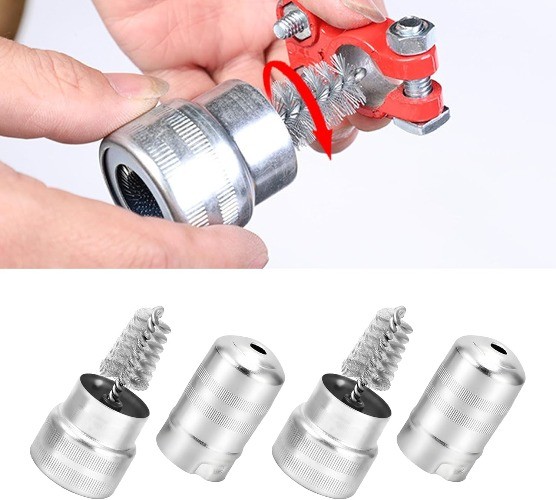 2PS Car Battery Terminal Cleaning Brush, Metal Vehicle Battery Post Cleaner Bri