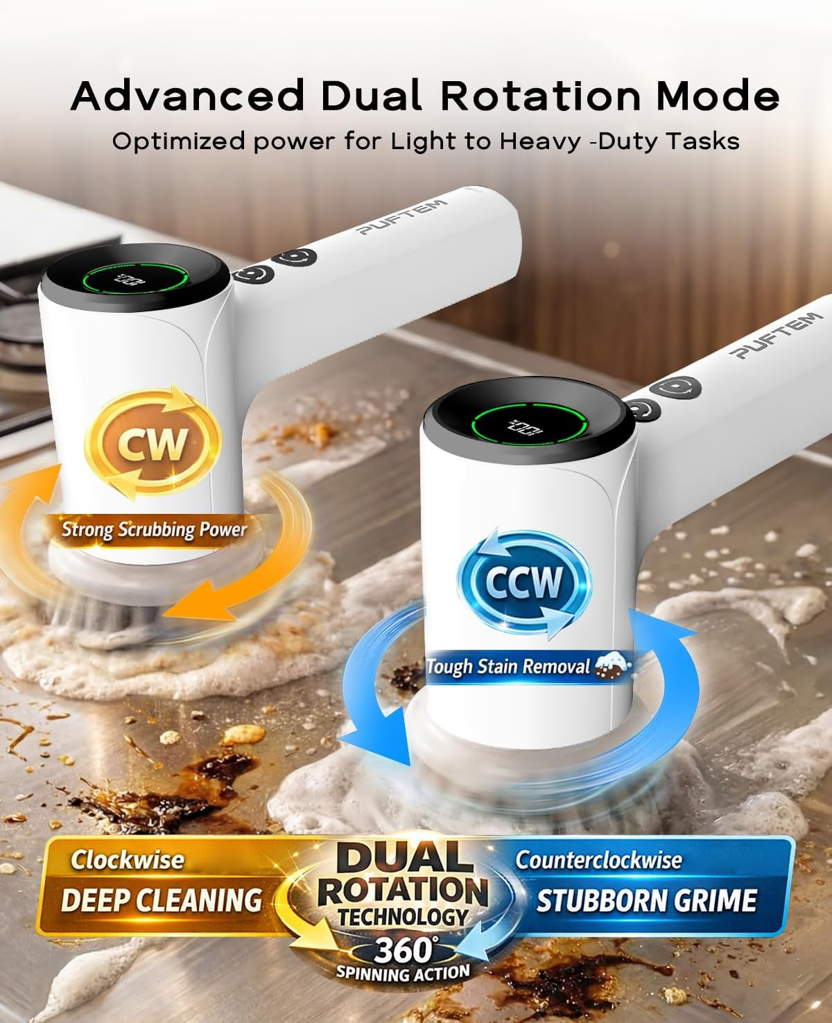 Cordless Electric Spin Scrubber with 6 Brush Heads & Large Battery for Deep Clea