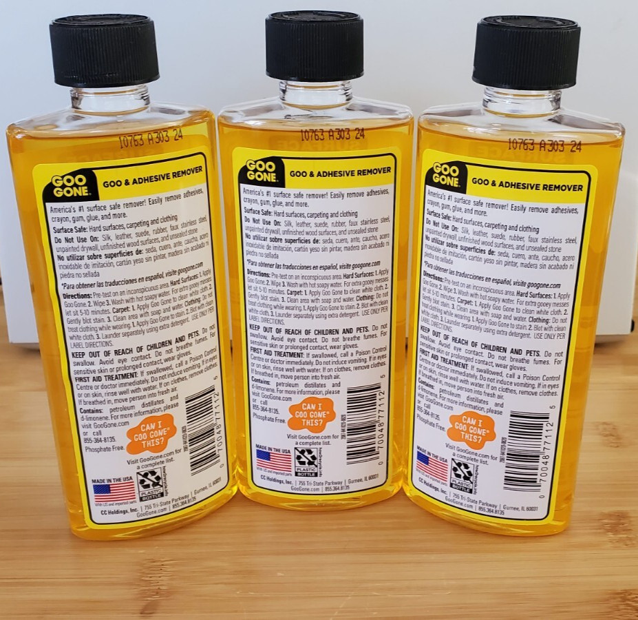 3 Pack Goo Gone Adhesive Remover 8 oz Surface Safe Gum Sticker Adhesive Remover