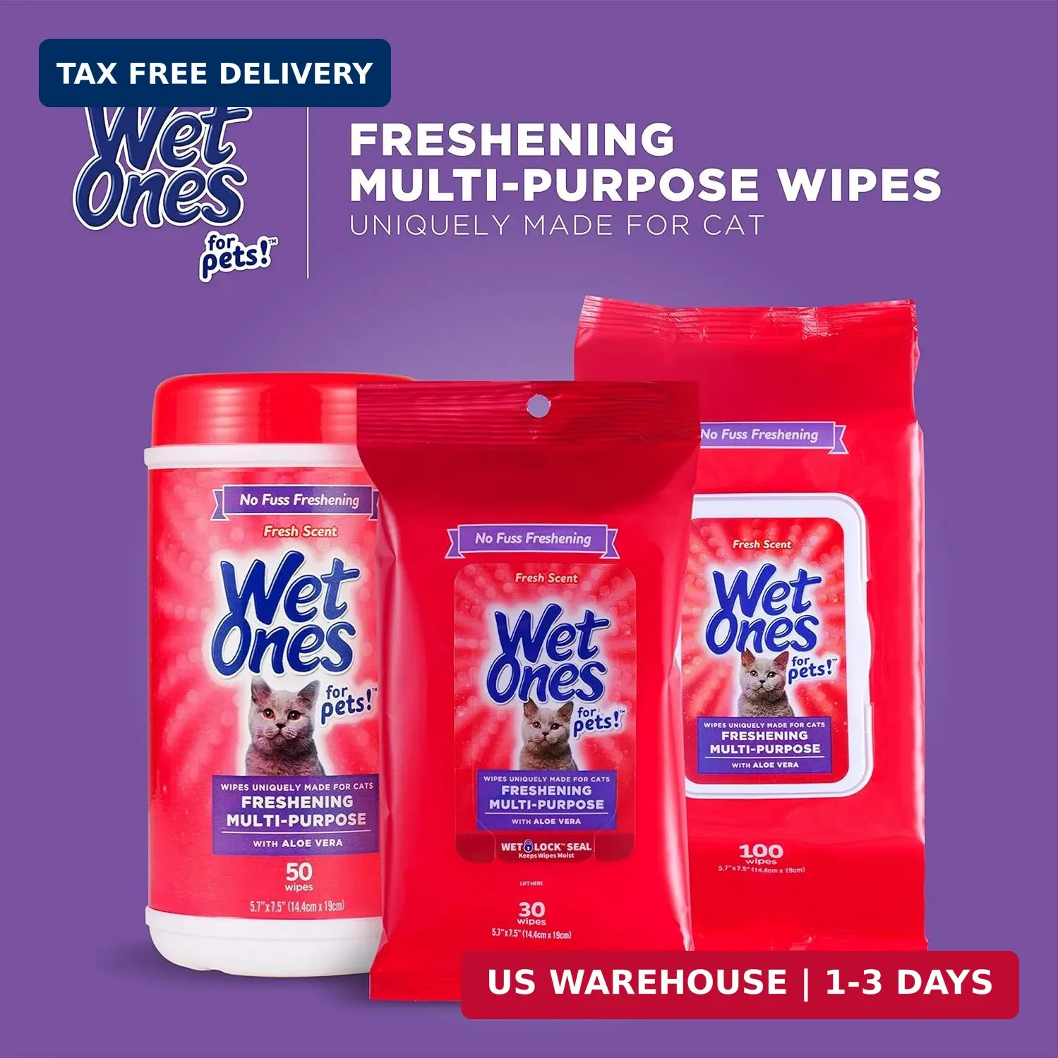 Wet Ones for Cats Freshening Wipes, Multi-Purpose Cat Grooming Wipes with Aloe V
