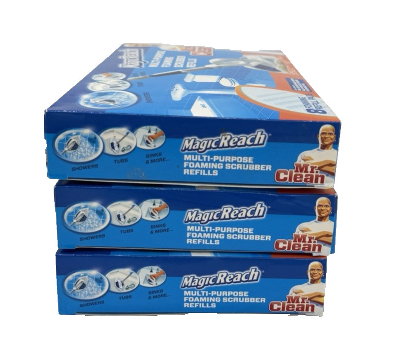 3 Boxes Mr. Clean Magic Reach Multi Purpose Foaming Scrubber Refills 24 Pads