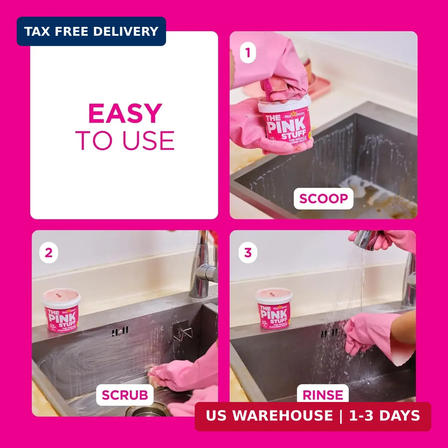 The Pink Stuff Cleaning Paste 500g, Multi Purpose Cleaner for Kitchen