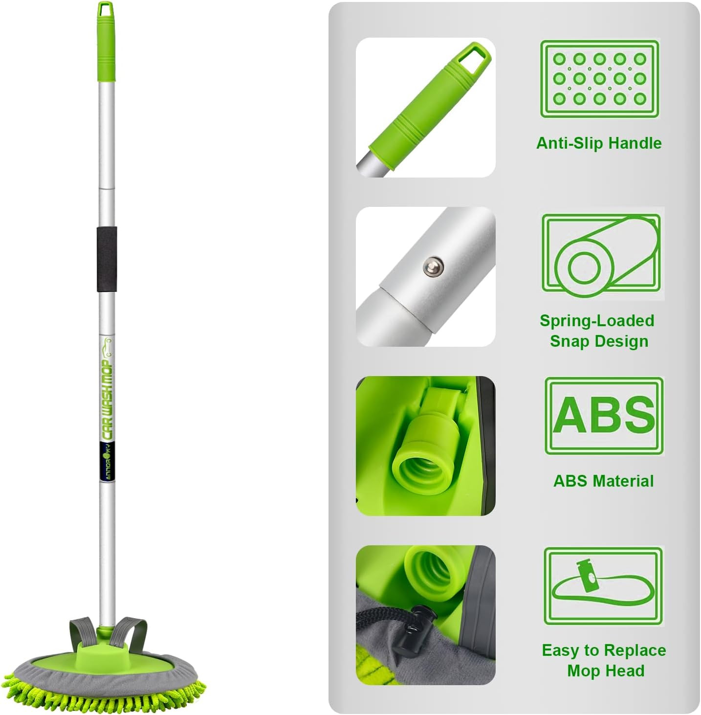 62″ Microfiber Car Wash Brush Mop Kit Mitt Sponge with Long Handle Car Cleaning