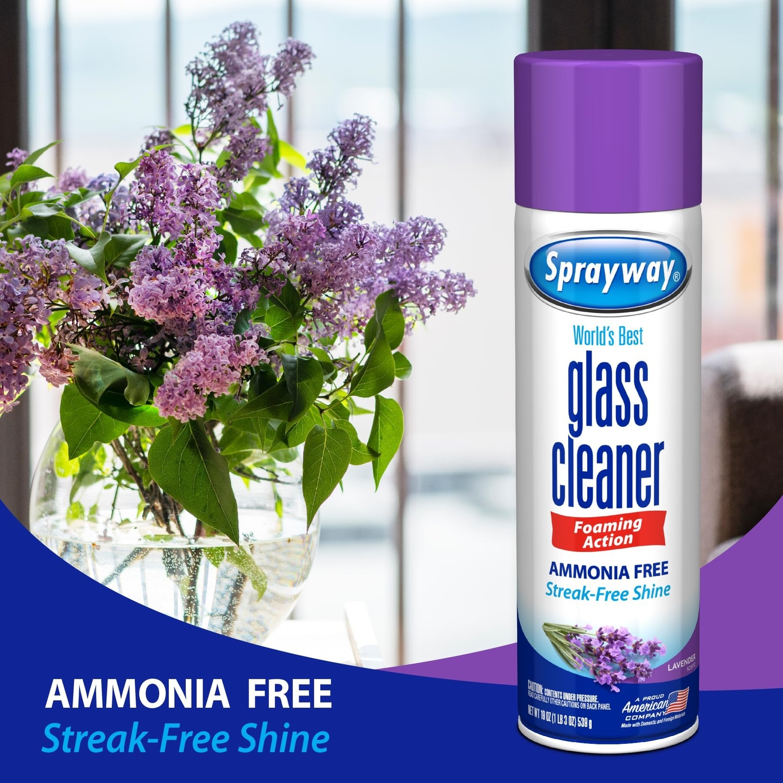 Sprayway Glass Cleaner Lavender Scent Foaming Aerosol Spray, 19oz, Pack of 6 …