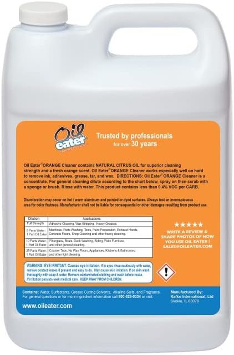 Orange Cleaner Degreaser, 1-Gallon Concentrate for Oil Removal, Grease Stains an