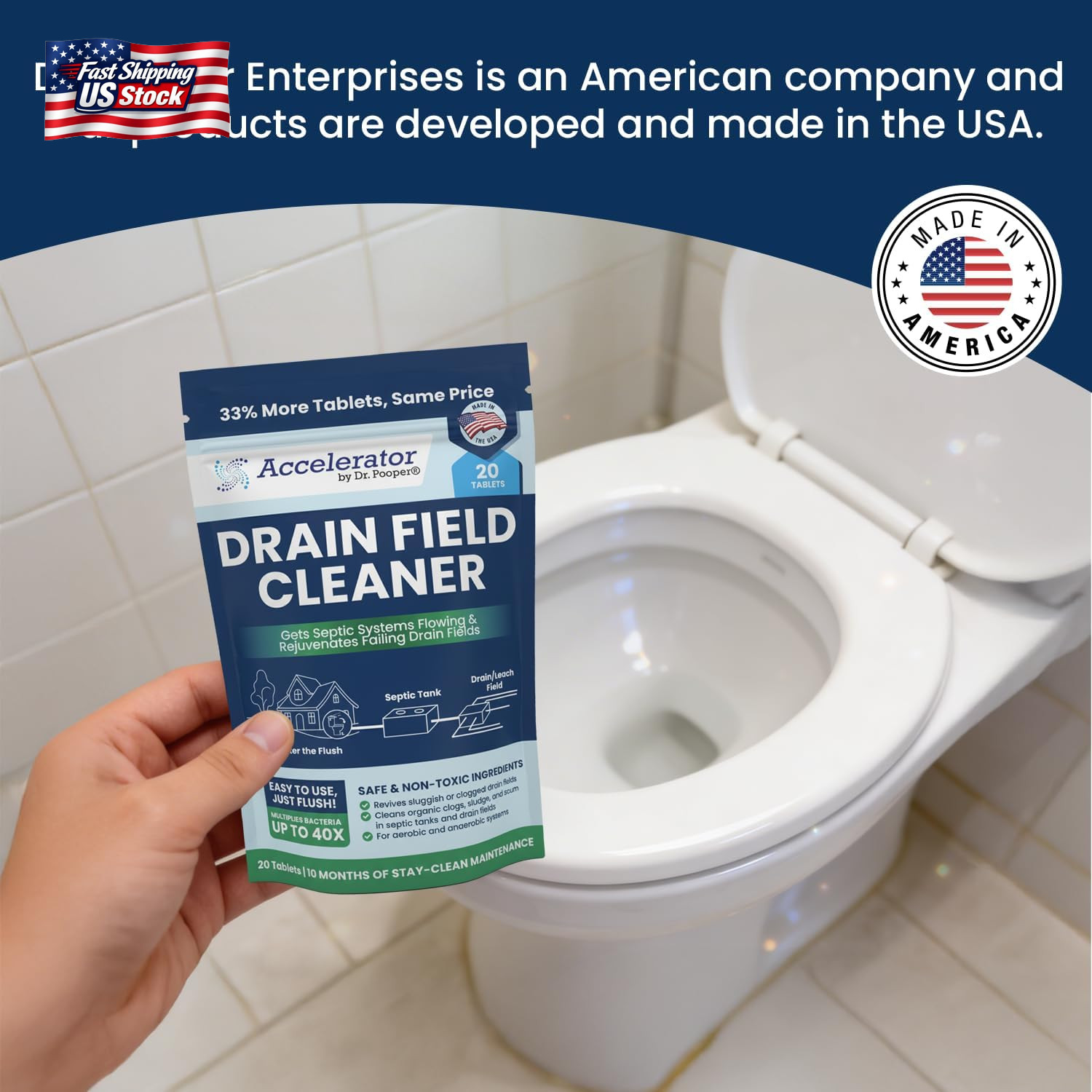 Accelerator by Dr. Pooper Drain Field Cleaner Tablets (20 Count) – Septic Tank T