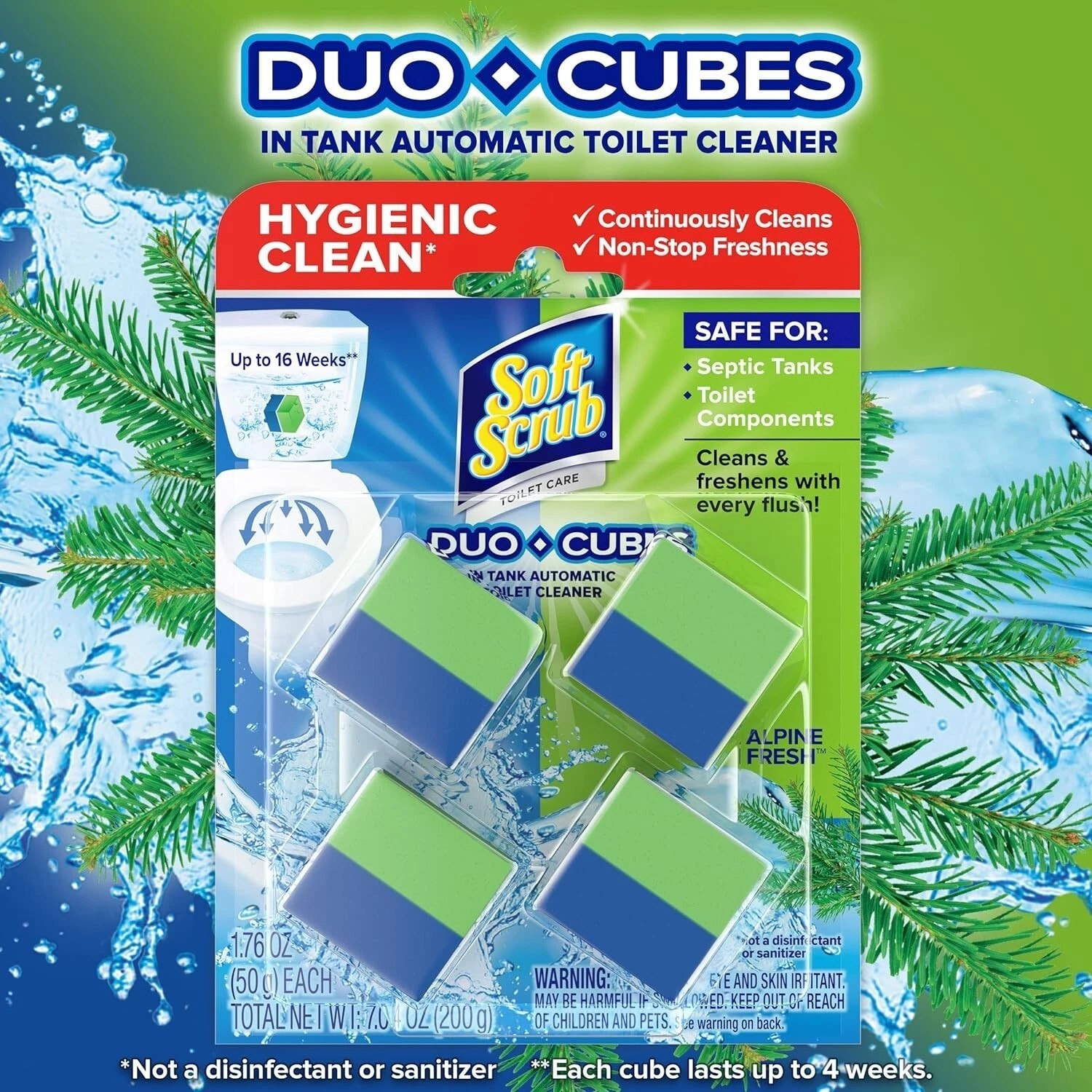 Soft Scrub in-Tank Toilet Cleaner Duo-Cubes, Alpine Fresh, 4 Count..
