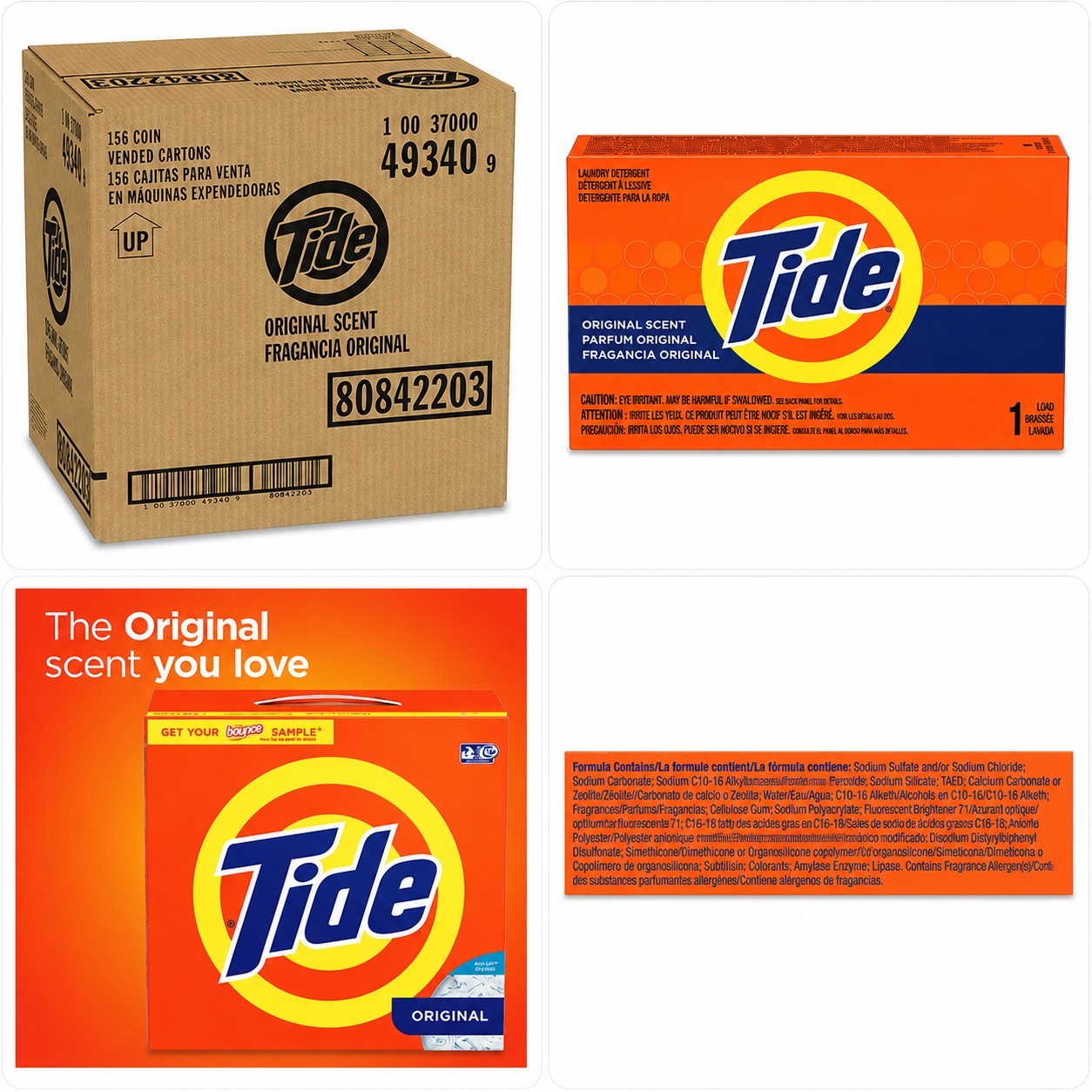 Tide 49340 1.5 oz Original Powder Laundry Detergent 156 Vending Boxes New